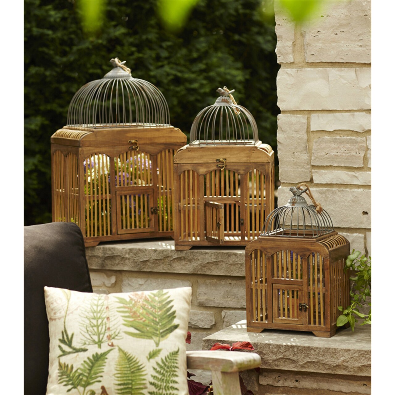 Melrose Decorative Birdcages (Set Of 3) 17.75"H, 21.75"H, 25.25"H Wood, Metal
